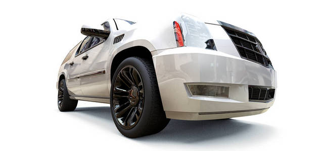 白色背景上的白色高级SUV。 3D渲染