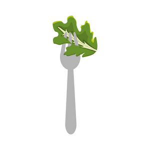叉用器具中的鲜叶生菜矢量插图图片