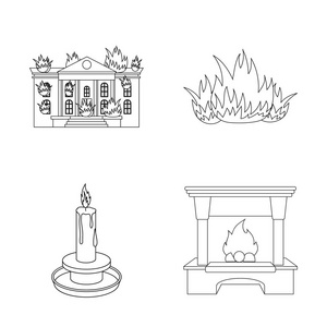 孤立的火物和火焰符号。 收集火灾和