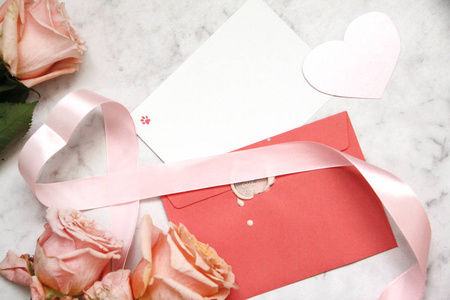 s day, envelope, ribbon, rose, heart, pink