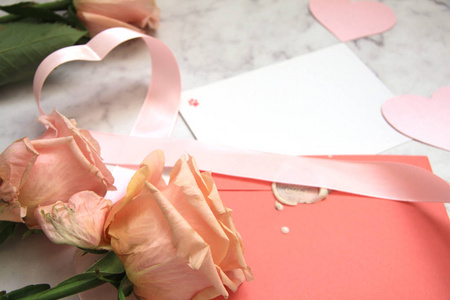 s day, envelope, ribbon, rose, heart, pink