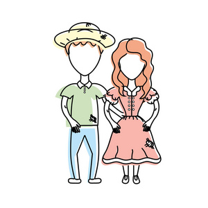 可爱的巴西夫妇带帽子，典型的衣服矢量插图