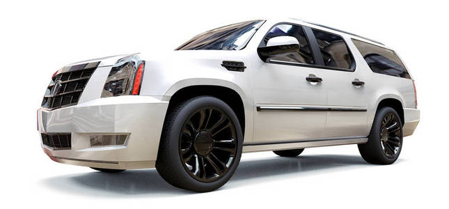 白色背景的白色高级SUV。3D渲染