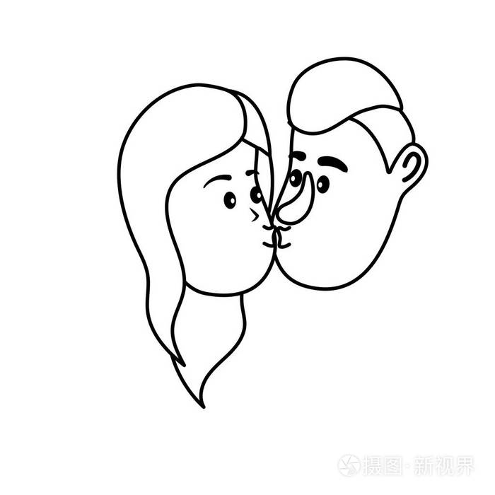 线条化身情侣脸吻发型设计矢量图插画-正版商用图片17mp65-摄图新视界