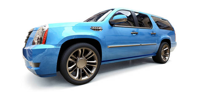 白色背景上的蓝色高级SUV。 3D渲染