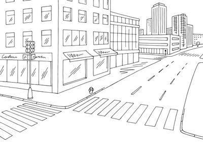 街道的简笔画简单图片