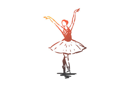 芭蕾, 女孩, 跳舞, 女人, 艺术概念。手绘的被隔绝的向量