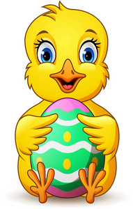 卡通小小鸡拿着复活节彩蛋