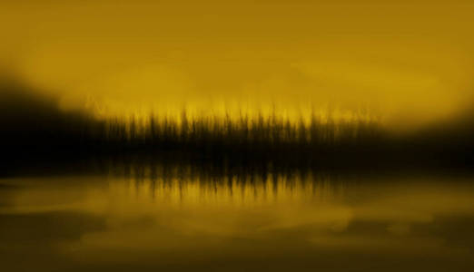 日出湖中反映抽象森林的绘画，笔触式数字艺术