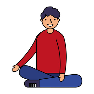 微笑的男孩坐在交叉的腿图片