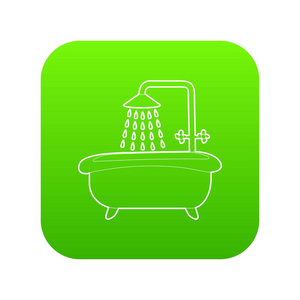 带淋浴图标绿色向量的浴缸