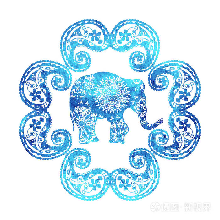 水彩画象矢量海报与印度部落图案和装饰框架