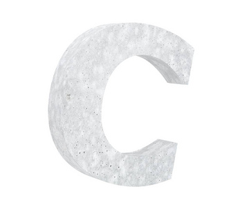 白色背景上孤立的混凝土大写字母c。 三维渲染图