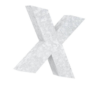 白色背景上孤立的混凝土大写字母x。 三维渲染图