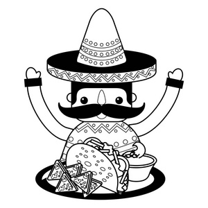 墨西哥男子与帽子和食物