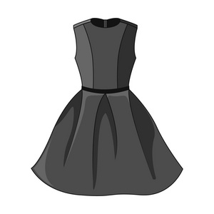 优雅的黑色深灰色连衣裙图标。 漂亮的短黑色深灰色连衣裙，黑色深灰色带隔离在白色背景上。 没有袖子的节日礼服。 矢量插图ep