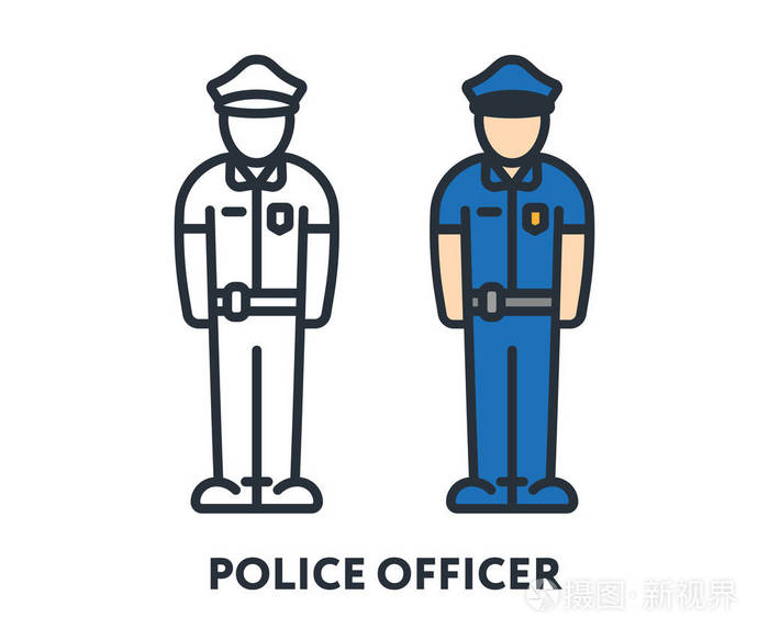 警官警察人物制服帽 矢量平线笔画图标 插画 正版商用图片17n4r0 摄图新视界