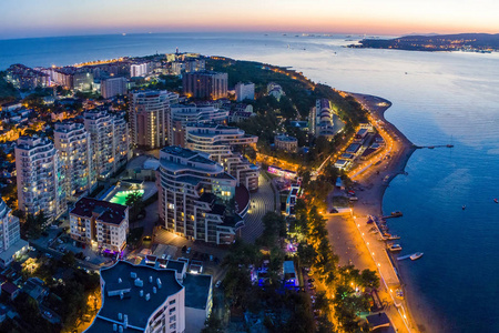 seye view. The lights of the promenade are reflected in the smo