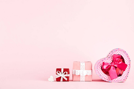 s day concept. Close up composition with presents wrapped in col