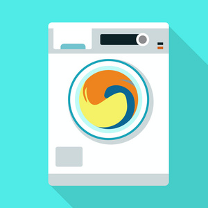 洗衣机图标。 网页设计的洗衣机矢量图标平面图示