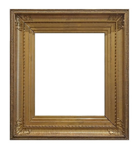 金色画框镜子或照片隔离白色背景