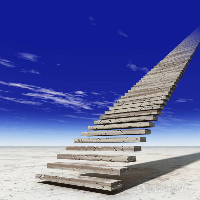 概念或概念三维插图楼梯台阶天堂的天空背景沙漠与云