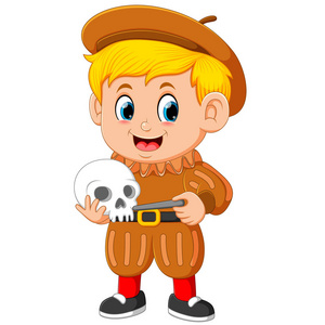 考古学家拿着人的头骨照片