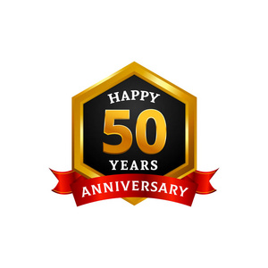 快乐50年金周年标志庆祝与钻石框架和丝带。