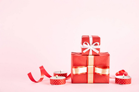s day concept. Close up composition with presents wrapped in col
