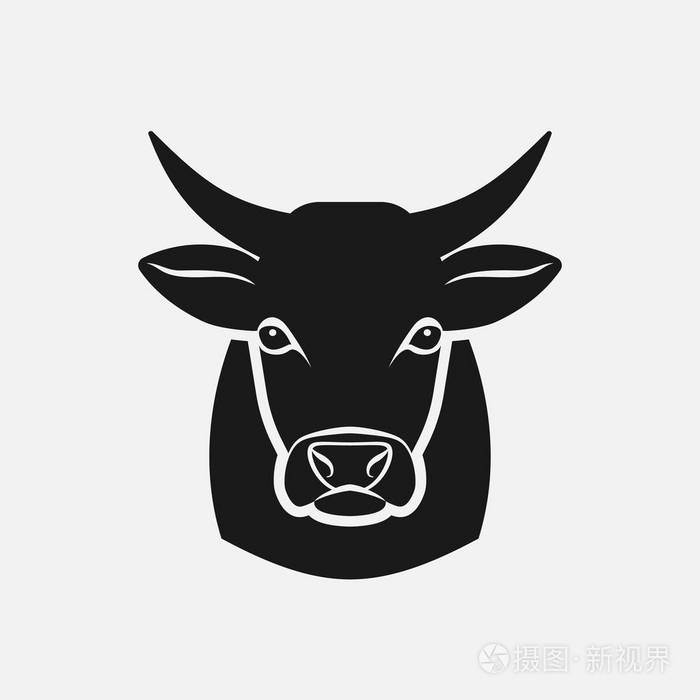 牛头剪影.农场动物图标