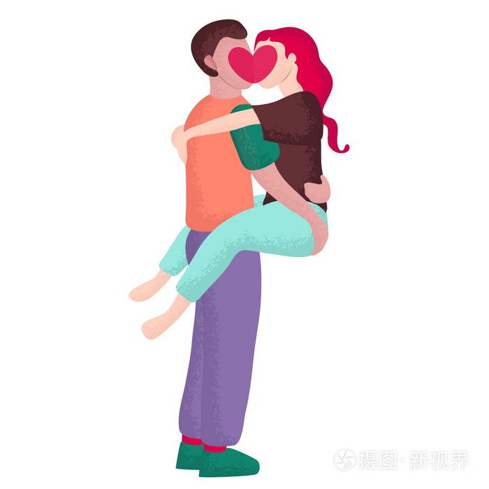男友亲吻他的女朋友向量插图