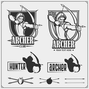 射箭和狩猎标志. 一组标签模板概念设计元素. t恤的印刷设计.照片