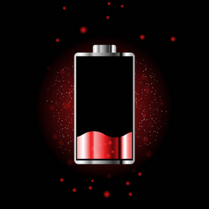 手机全充电能量. 功率电平的累加器指示器图标. 孤立在黑色背景上.