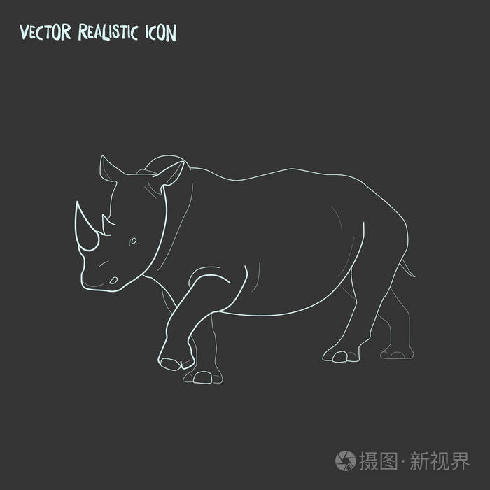 rhino 图标行元素。图为在干净的背景上隔离犀牛图标线为您的网络移动