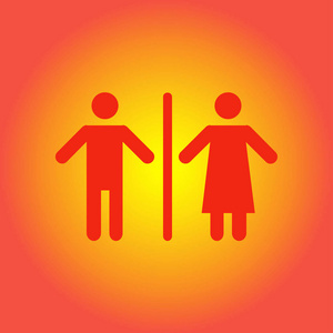 WC标志图标。 厕所符号。 男女厕所。 平面设计。 红色和白色。