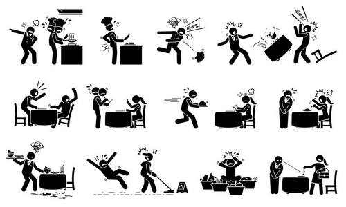 餐厅人手不足,员工过度劳累.顾客不高兴,抱怨食物和服务.