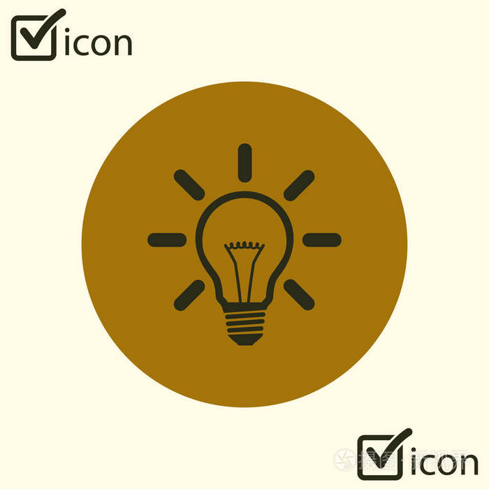 灯光标志图标. 想法灯泡符号. 平面设计风格.