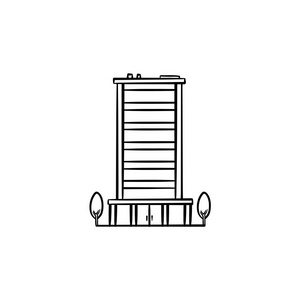 办公大楼手绘轮廓涂鸦图标图片