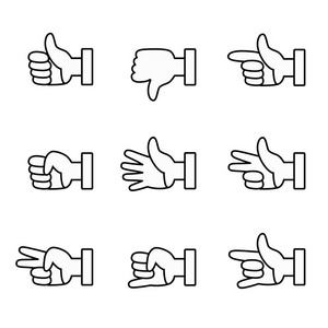 手势符号集集合。不同的手势信号和标志。