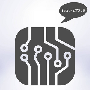 电路板图标。 技术方案平方符号。 平面设计风格。
