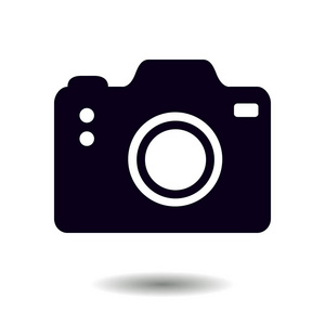 照片相机辛波。 DSLR相机标志图标。 数码相机。 平面设计风格。