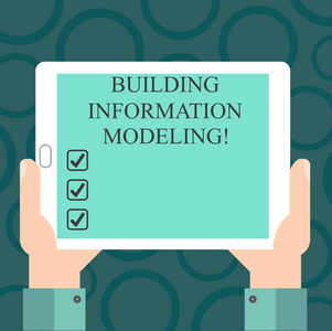 显示建筑信息建模的书写笔记。商业照片展示了一个智能的3d 模型为基础的过程胡分析手拿平板智能手机显示单元照片