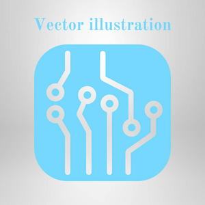 电路板图标。 技术方案平方符号。 平面设计风格。