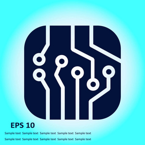 电路板图标。 技术方案平方符号。 平面设计风格。