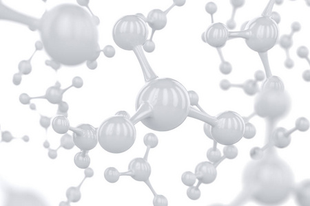抽象白色分子设计。原子。科学或医学背景设计。抽象背景为化学横幅或传单。3d 渲染插图