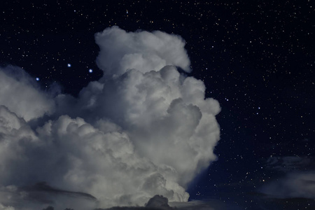 夜晚的星空，前景上有厚厚的云。