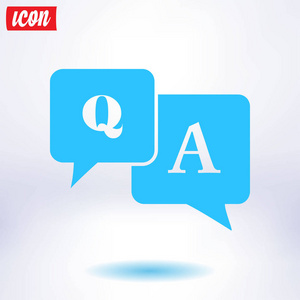 A sign symbol. Speech bubbles with question and answer.