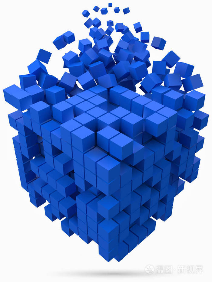 大立方数据块用较小的蓝色立方体制成3d像素样式矢量插图