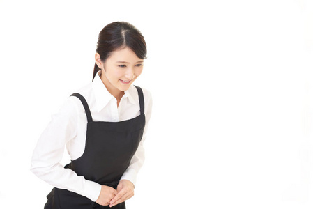 餐厅服务员亚洲微笑的亚洲女服务员被隔离在白色背景下照片