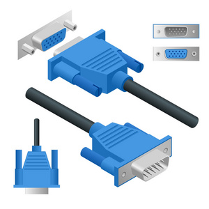 查看右图和等距视频图形阵列 vga 连接器矢量图